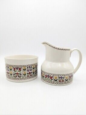 Royal Doulton Fireglow Creamer & Sugar Bowl Set Vintage 1970s Fine China England